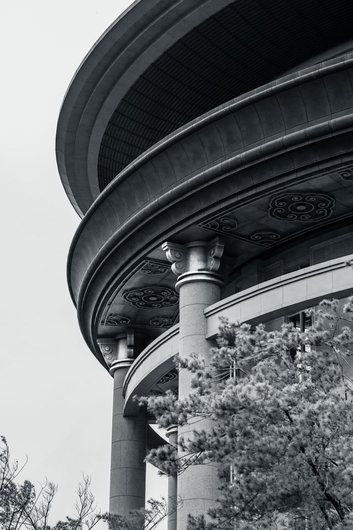 about-bg Close-up of a majestic building with intricate architectural details captured in black and white.